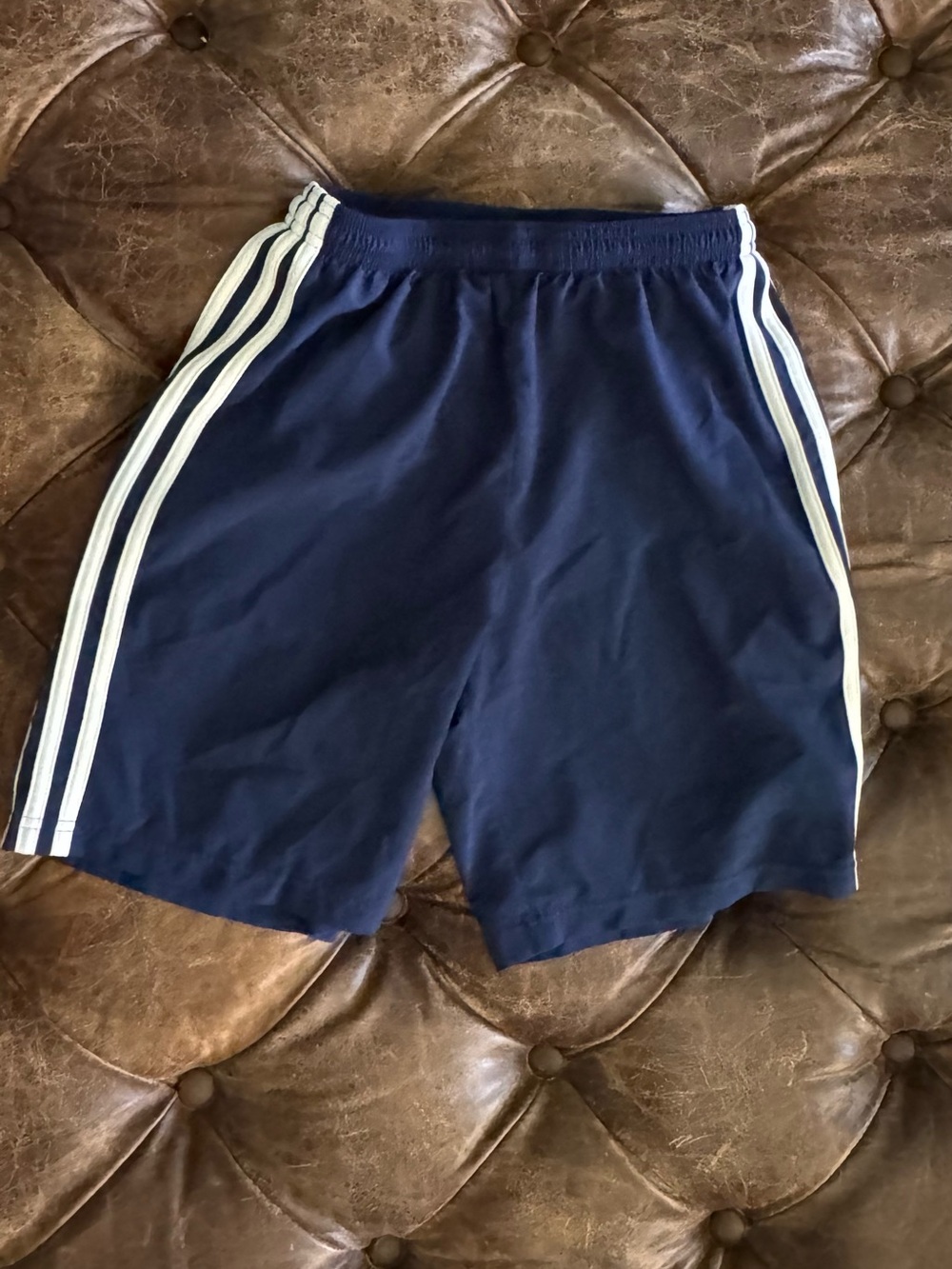 adidas Navy Athletic Shorts with White Triple Stripes
